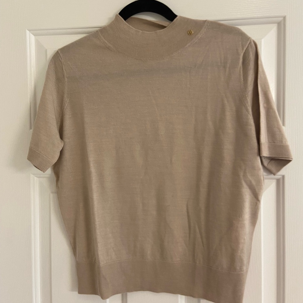 NWT Anine Bing Beige Knit Short Sleeve Mock Neck